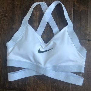 Nike Dri-Fit blue and white criss-cross sports bra